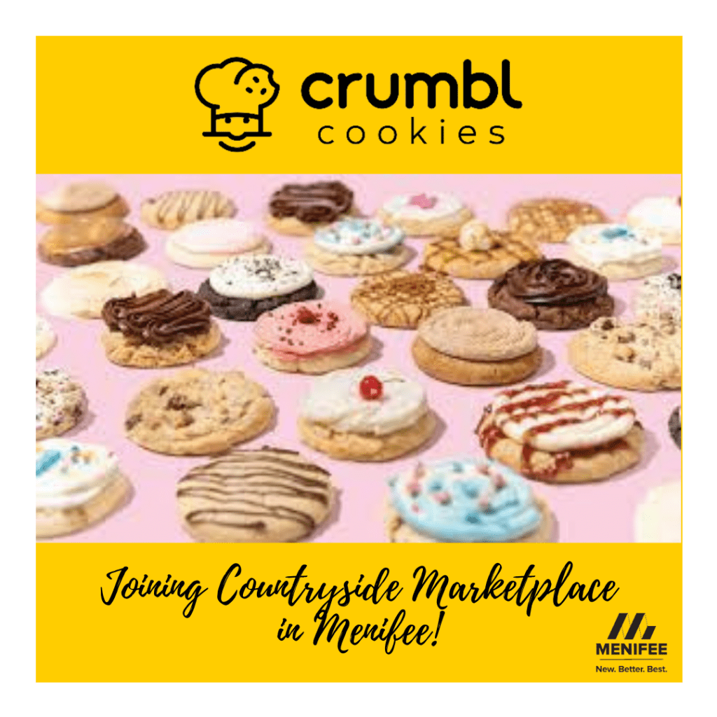 Flyer: cookies with delicious toppings are pictured from Crumbl Cookies