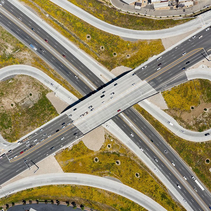 A cloverleaf interchange is pictured in an aerial photo of the city of Menifee