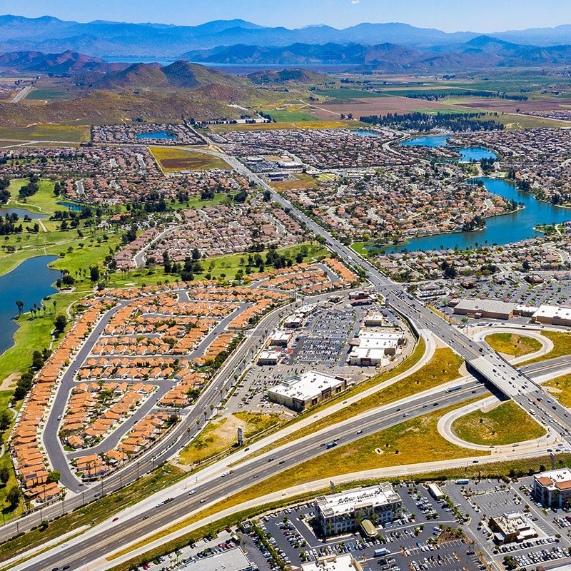 An aerial photo of the city of Menifee